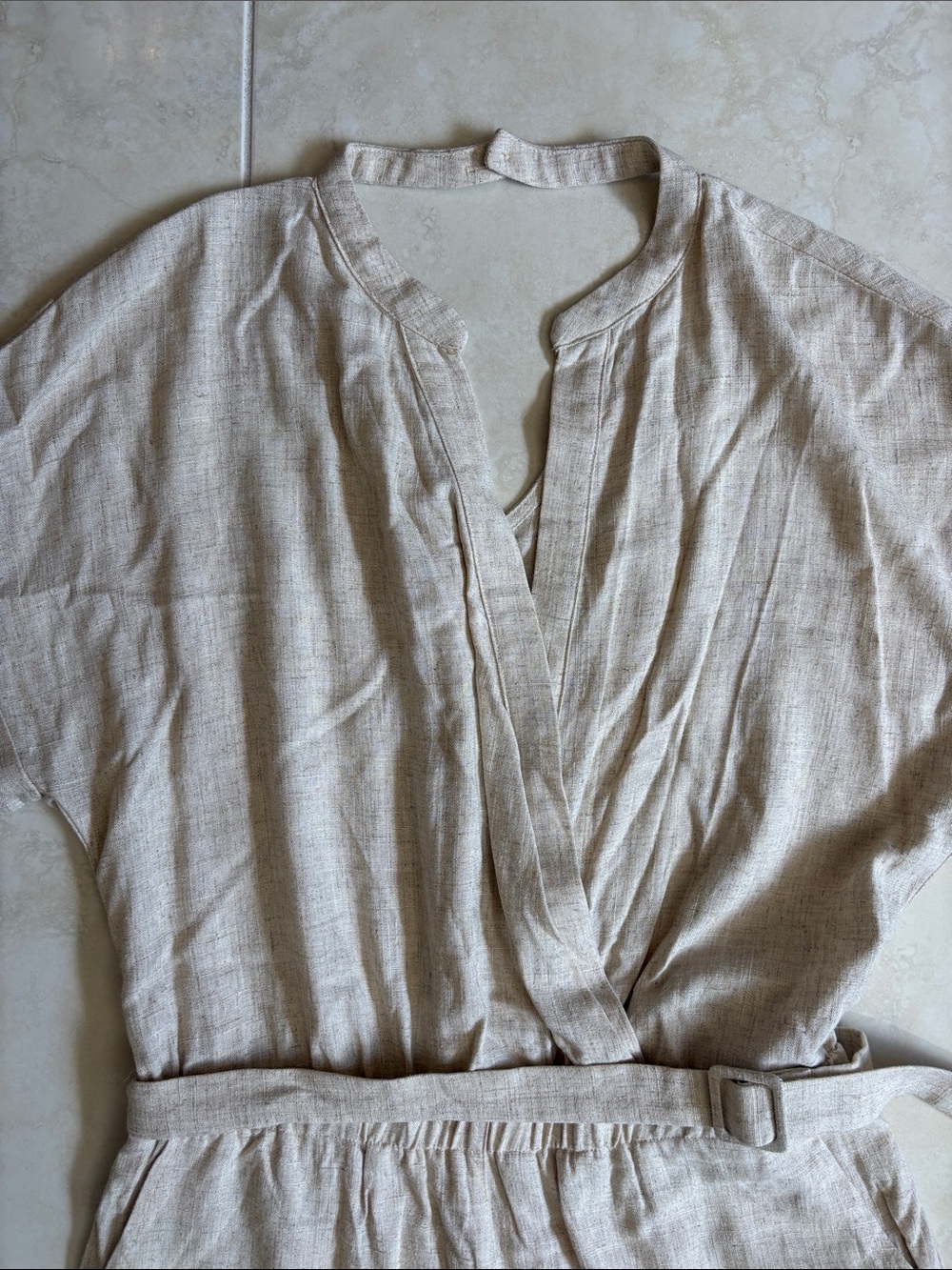 Heartloom Natural Beige Linen-Blend Belted Romper Medium - Picture 2 of 8
